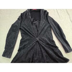 Barbara Lesser Black Acid Wash Tunic Top Women L Lagenlook Y2K